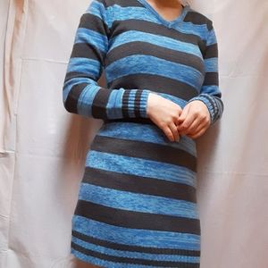 Blue Heart Striped Sweater Dress